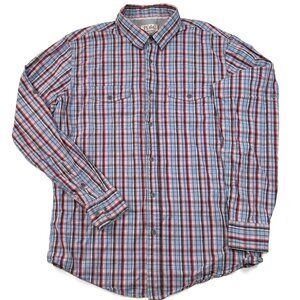 PD&C Button Up Shirt‎ Mens Large Long Sleeve Blue Red Plaid Paper Denim Cloth